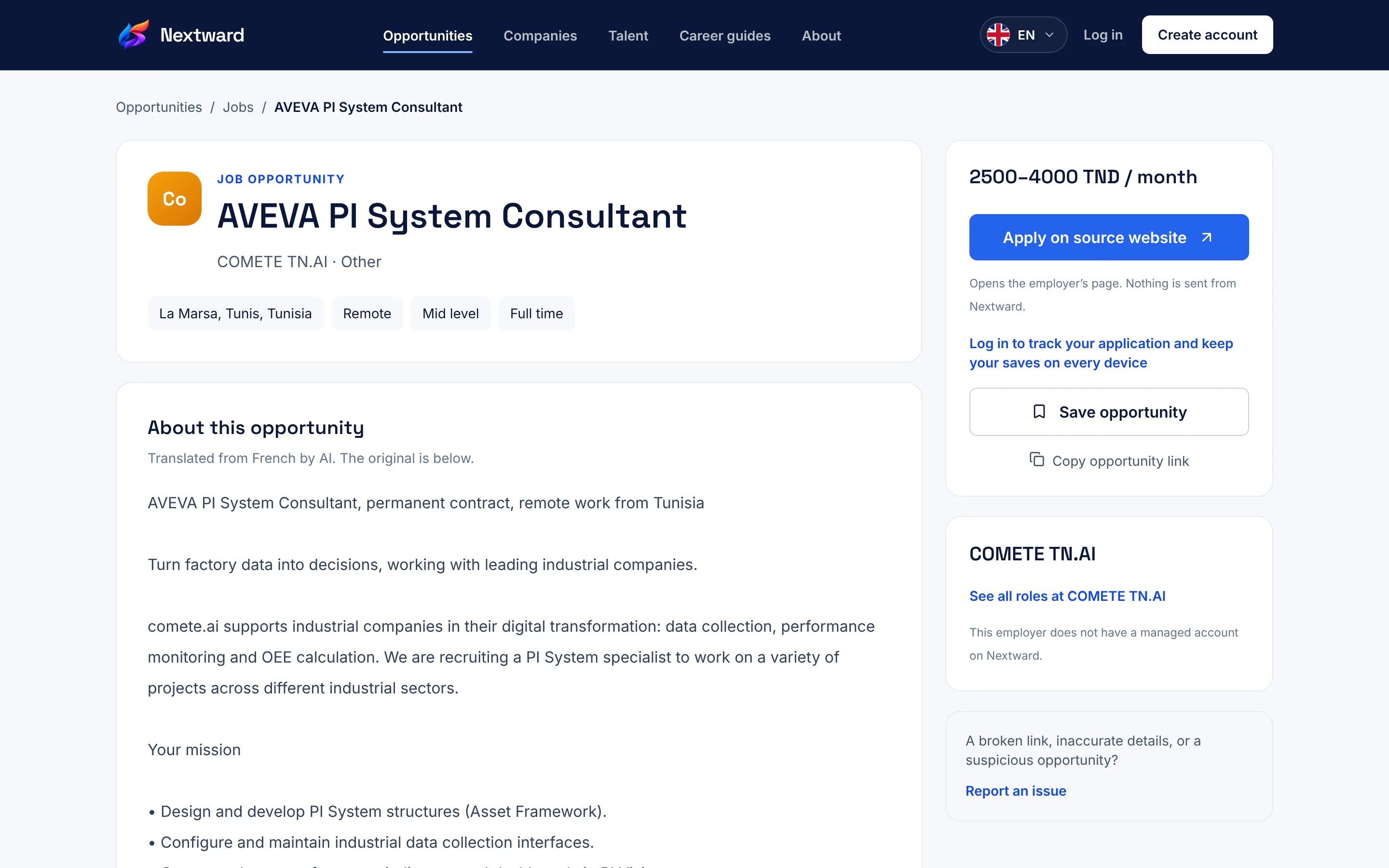 Nextward listing page screen